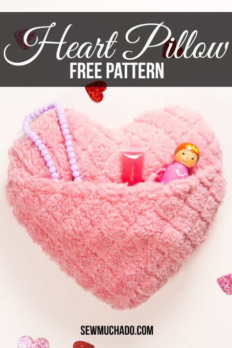 Sew a cute and cozy heart pillow with this free pattern! Makes a perfect DIY Valentine's Day gift or for any time of the year!#sewmuchado #sewing #diy #valentinesday #diypillow #heartpillow #freepattern Heart Pillow Pattern, Heart Pillows, Valentines Pillows, Heart Diy, Pocket Pillow, Pillow Tutorial, Heart Pillow, Sewing Pillows, My Sewing Room