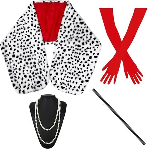 TOMIGO 4 Pieces Halloween Women Costume Set, Black White Stole, 1920s Red Gloves, Costume Holder and Necklace for Cosplay : Amazon.ca: Clothing, Shoes & Accessories Cruella Deville Costume, Cruella Costume, White Stole, Batman Cosplay, Faux Fur Stole, Cruella Deville, Black And White Scarf, Red Gloves, Short Curly Wigs