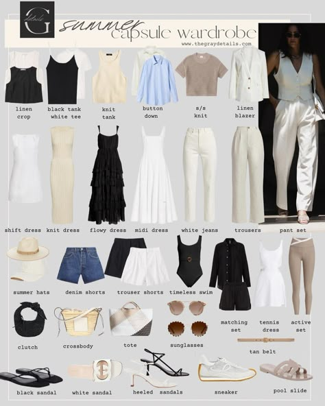 Summer Outfit Essentials 2023, Summer Outfits Wardrobe Capsule, Essentials Summer Outfit, Asian Capsule Wardrobe, Europe Outfit Inspo Spring, Capsule Wardrobe Summer 2023/2024, Staple Wardrobe Pieces Summer, Time Capsule Wardrobe Summer, Classy Summer Wardrobe