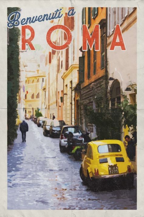 Rome Illustration, Rome Vintage, Rome Poster, Vintage Rome, Italy Illustration, Rome Print, Trastevere Rome, Le Vatican, Rome Art