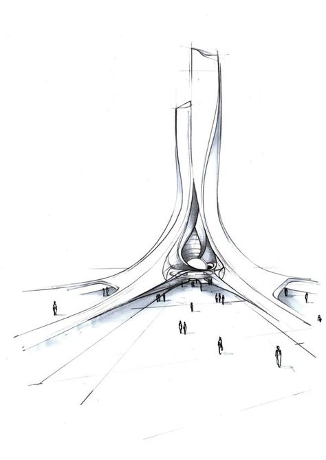 Sustainable City, Architecture Design Sketch, Skyscraper Architecture, Architecture Concept Drawings, Interior Sketch, Zaha Hadid Architects, Architectural Sketch, Production Design, Architecture Design Concept