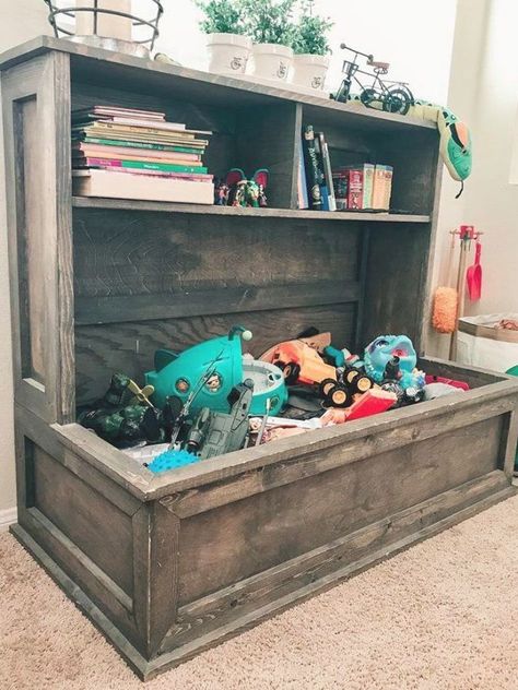 Toy Box Book Shelf, Farmhouse Toy Box, Georgia Font, Farmhouse Toys, Table Lego, Diy Bookshelf Kids, Wood Toy Box, Bookshelf Diy, Wooden Toy Chest