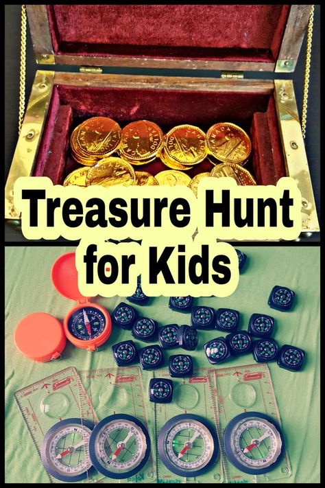 Kids love treasure hunts!  I love adding a bit of learning into it.  When learning about directions, I introduced children to compasses.  With compasses in hand, we started our search for treasure.  I used it for social studies, but it would be a great party game for kids too. Diy Treasure Hunt, Hiking Games, Treasure Theme, Treasure Maps For Kids, Treasure Games, Treasure Hunt For Kids, Pirate Activities, Stem Ideas, Adventure Camp