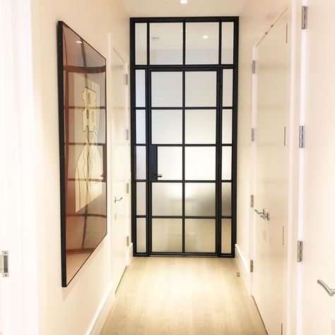 Manhattan Steel Door Co on Instagram: “Interior steel door with frosted glass. From a project we had the opportunity to go back and see once the residence was completed.…” City Doors, Single French Door, Frosted Glass Interior Doors, Steel French Doors, Open Plan Living And Dining, Vienna City, Window Company, Luxury Door, Frosted Glass Door