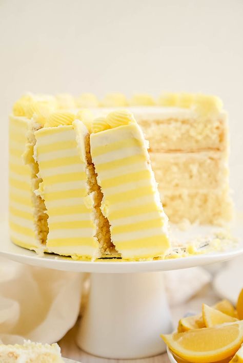 The Most Enjoyable Light Lemon Cake - cake babe Light Lemon Cake, Layered Cakes, Lemon Cake Recipe, Spring Cake, Lemon Desserts, Dessert Decoration, Lemon Recipes, White Cake, Lemon Cake