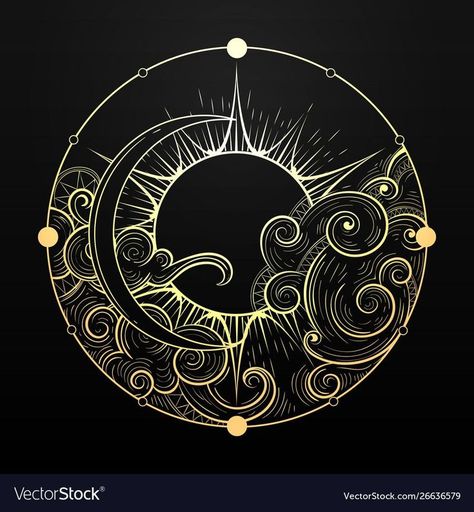 Cloud Vector, Golden Sun, Sun And Moon, The Moon, Hand Drawn, Royalty, Moon, Sun, Gold