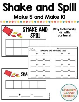 Shake and Spill- Make 5 and Make 10. Use this product as an independent activity or partner game! Shake And Spill Kindergarten Free, Shake And Spill, Math Rti, Partner Games, Independent Activities, Make 10, Math Time, Numbers Preschool, Making 10