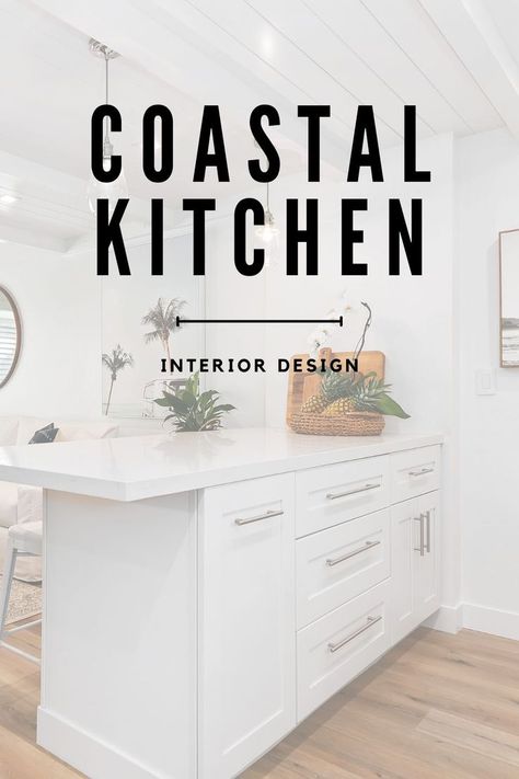 Australian Coastal Style Kitchen, Coastal Cabinets Kitchen, Beach Condo Kitchen Ideas, Coastal Tile Backsplash Kitchen, Modern Coastal Kitchen Cabinets, Coastal Boho Interior Kitchen, Small Beach Kitchen Ideas, Elegant Coastal Kitchen, Coastal Kitchen Islands