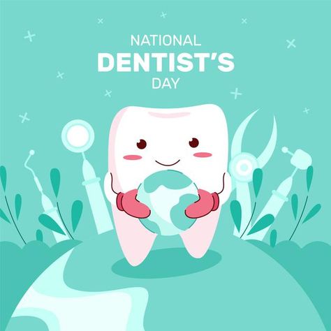 Flat national dentist's day illustration... | Premium Vector #Freepik #vector #medical #doctor #event #medicine National Dentist Day, Dentist Day, Poster Rangoli, Earth Day Posters, World Earth Day, Day Illustration, Medical Doctor, Earth Day, Flat Design