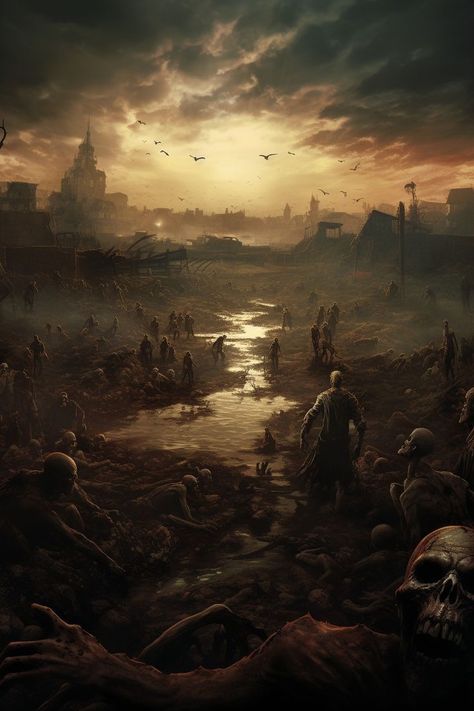 Apocalypse Fantasy World, Dystopian Painting Ideas, Fantasy Apocalypse Landscape, Zombie Apocalypse Wallpaper Phone, Distopian Backgrounds, Zombie Apocalypse Landscape, Apocolypse Aethstetic, Apocalipsis Aesthetic, Zombie Apocalypse Background