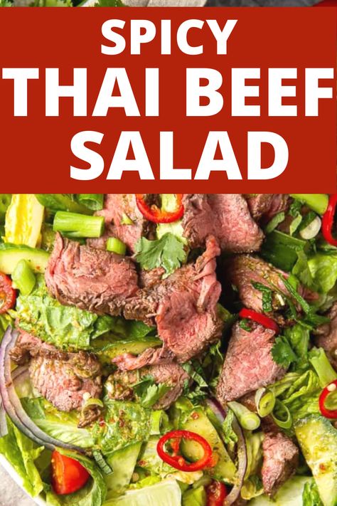 Love Thai Food? Then you have GOT to try this Spicy Thai Beef Salad Recipe! Often called Yum Nua in the restaurants, this thai recipe is full of flavor and protein, and a SUPER healthy salad to boot! Beef Salad Dressing, Thai Beef Salad Recipe, Thai Beef Salad, Low Carb Lifestyle, Thai Beef, Thai Salads, Asian Beef, Low Carb Easy, Boiled Egg Diet Plan