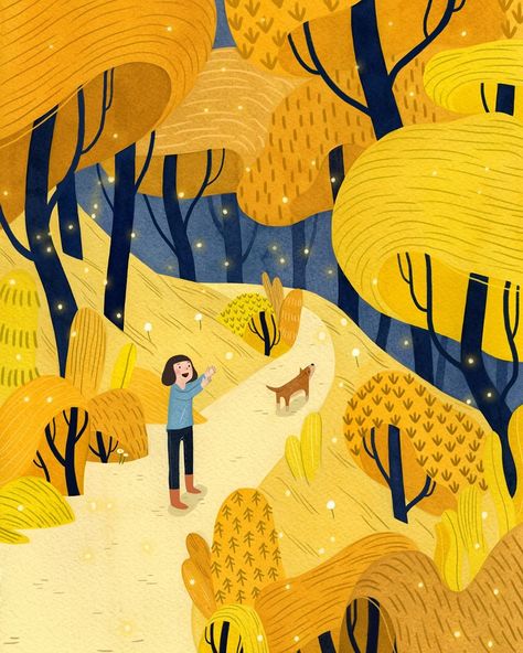 Watercolor Forest Illustration, Autumn Illustration Art, Vivian Mineker, Landscape Illustration Art, Wood Drawing, 동화 삽화, Posca Art, Autumn Illustration, Forest Illustration