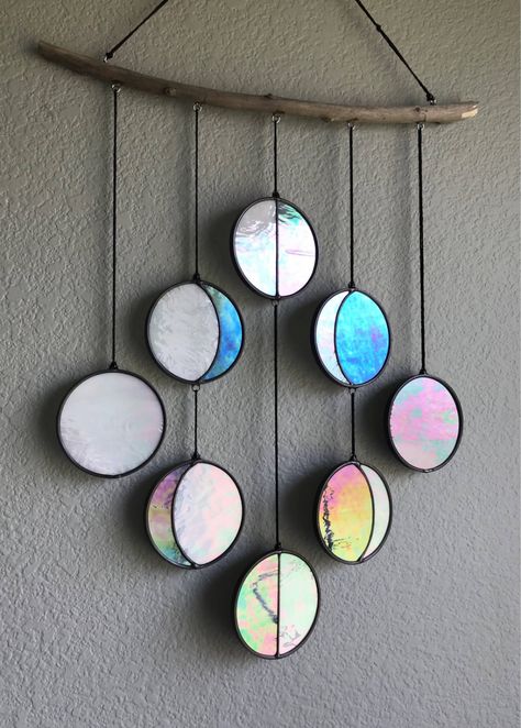 Art Moon, Phases Of The Moon, Lunar Cycle, Car Wax, Celestial Art, Art Stained, Stained Glass Projects, Grey Glass, Stained Glass Mosaic