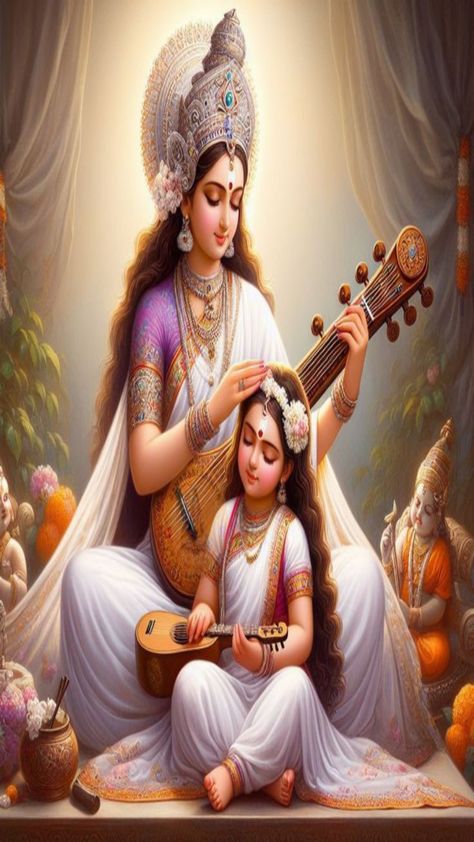 Lord Saraswati, Saraswati Mata, Saraswati Photo, Hindu Vedas, Devi Images Hd, Saraswati Devi, Mantra For Good Health, Saraswati Goddess, Shiva Parvati Images