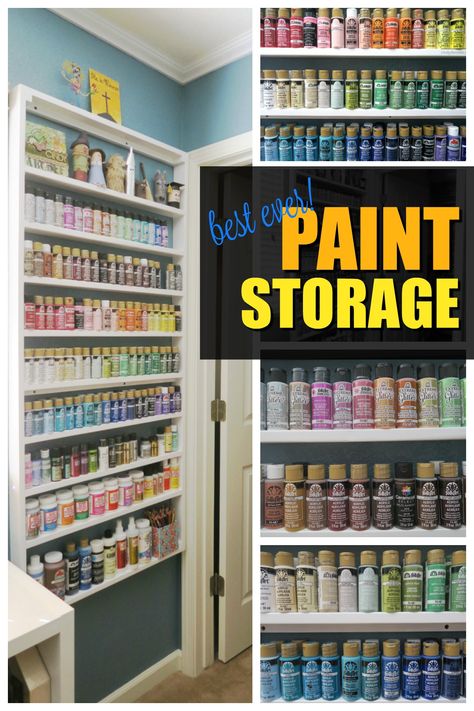 Paint Storage Diy, Acrylic Paint Storage, Acrylic Paint Bottles, Craft Paint Storage, Paint Bottles, Recycled Crafts Kids, Wall Storage Unit, Dream Craft Room, Craft Room Design