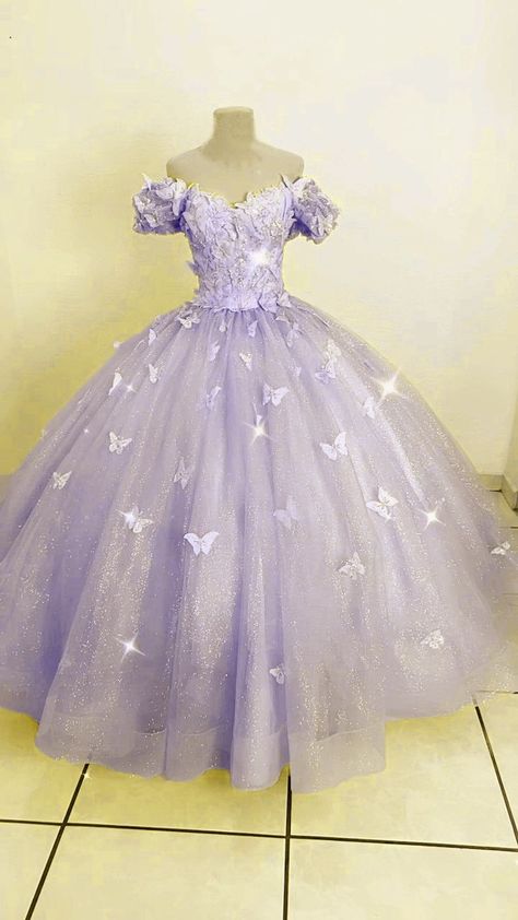 Lavender Butterfly Quince Dress Quinceanera Purple Dresses, Ball Gown Sleeves, Butterfly Quince Dress, Butterfly Quinceanera Dress, Purple Quince Dress, Lilac Ball Gown, Lavender Ball Gown, Lilac Quinceanera Dresses, Butterfly Quince