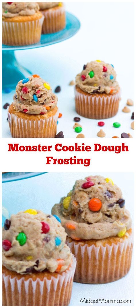 Monster Cookie Frosting, Monster Cookie Cake Recipe, M And M Cupcakes, Monster Cookie Cupcakes, Monster Cookie Dough Cupcakes, Boy Birthday Cupcakes, Birthday Cupcakes Ideas For Boys, Boy Cupcakes, Monster Cookie Dough