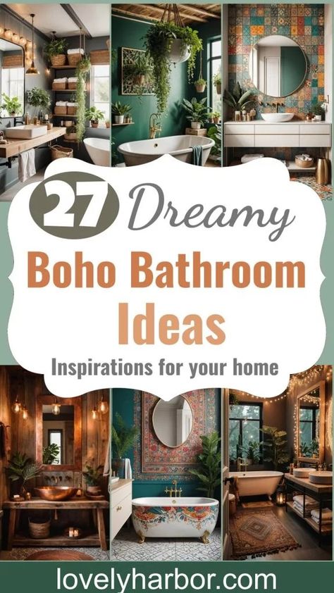 27 Dreamy Boho Bathroom Inspirations for Your Home Makeover 2 Boho Chic Bathroom, Rattan Accents, Modern Boho Bathroom, Small Home Gym Ideas, Bathroom Ideas 2024, Dark Green Bathrooms, Boho Bathroom Ideas, Lush Plants, Boho Lighting