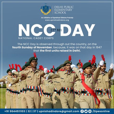 The NCC Day is observed through out the country, on the fourth Sunday of November, because, it was on that day in 1947, the first units raised in Delhi. . 27th Nov. 2022 National Cadet Corps (NCC) Day . . #NCC #NCCDay #NationalCadetCorps #DPES #Indore #India Ncc Day Video Status, Ncc Day Poster Ideas, Ncc Cadet Wallpaper Aesthetic, Ncc Day Poster, Ncc Day Quotes, Ncc Cadet Aesthetic, Happy Ncc Day, Ncc Cadet Quotes, Ncc Cadet Wallpaper