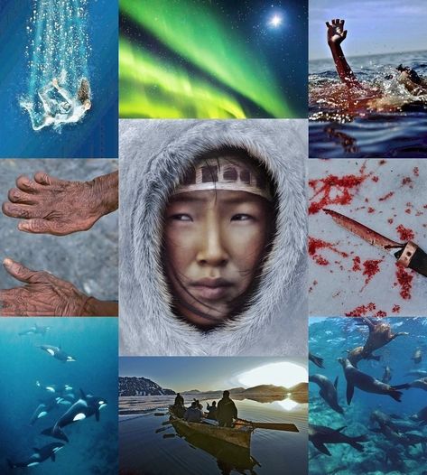 Sedna aesthetics collage (inspired by Inuit mythology) Inuit Culture Aesthetic, Inuit Aesthetic, Sedna Goddess, Native Aesthetic, Inuit Mythology, Aesthetics Collage, Inuit Culture, Aesthetic Collages, Inuit People