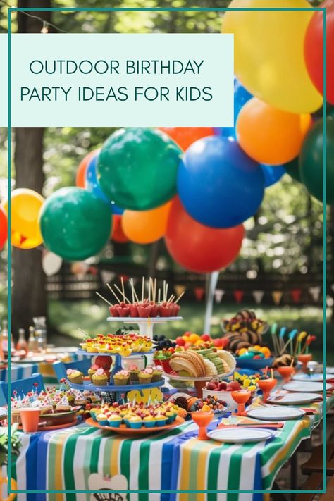 Engaging outdoor birthday party ideas for children's celebrations at the park. Perfect for creating memorable moments while budget-friendly. Birthday Party In Park Ideas, Birthday At The Park Ideas, Party At Park Ideas, Outdoor Park Birthday Party, Park Pavilion Decorations Birthday, Park Birthday Party Decorations, Party At Park, Outdoor Birthday Party Ideas, Park Party Decorations