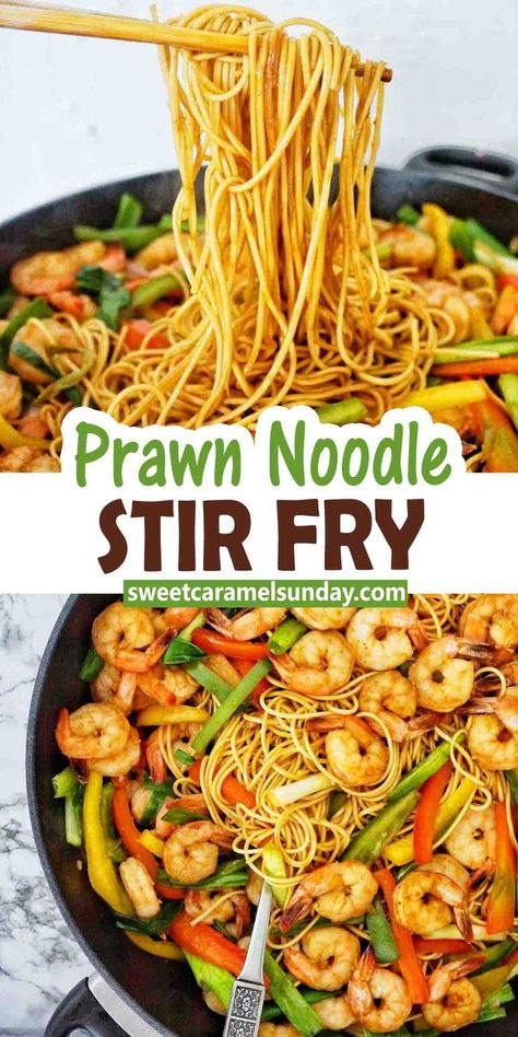 Shrimp Noodle Stir Fry, Asian Noodles Stir Fry, Stir Fry Shrimp, Prawn Noodle Recipes, Easy Prawn Recipes, Healthy Seafood Dishes, Stir Fry Noodles Recipe, Fry Shrimp, Prawn Stir Fry