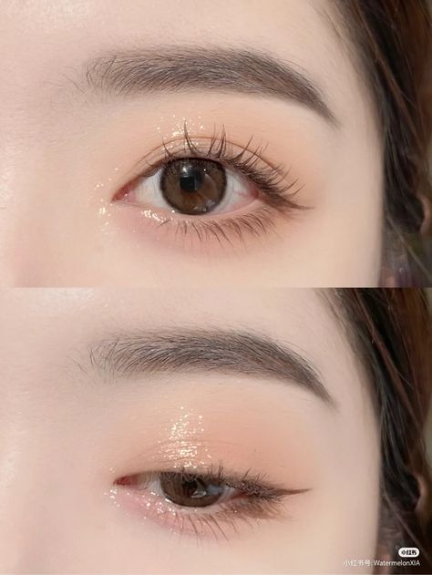 Natural Eye Makeup Korean, Peach Korean Makeup, Korean Makeup Natural, Natural Korean Makeup, Asian Girl Makeup, Peach Eye Makeup, Korean Natural Makeup, Japan Makeup, Makeup Korea