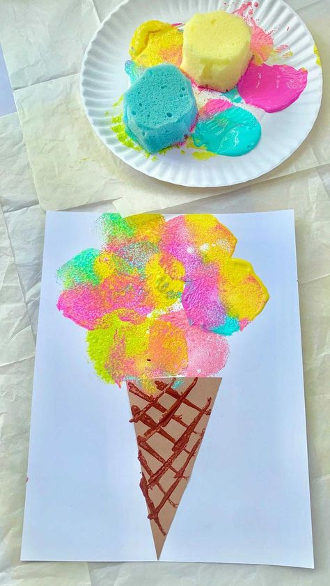 Mandisa | Easy Activities for Toddlers & Kids | ������SPONGE PAINTED ICE CREAM������ Looking for an easy summer craft? Cut up some old sponges into circles and use them to make colourful ice… | Instagram #HealthHealthyFood Ice Cream Activities, Summer Preschool Crafts, Ice Cream Crafts, Summer Arts And Crafts, Easy Toddler Crafts, Ice Cream Art, Summer Preschool, Ice Cream Theme, Sponge Painting