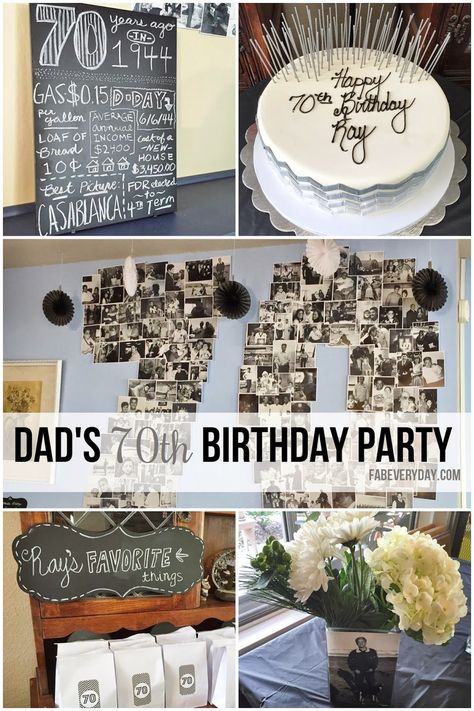 Details from dad's milestone 70th birthday party décor. Black, white, and gray chevron color scheme.  Click or visit fabeveryday.com for more planning details, inspiration, and photos from the event.  Repin if inspired! 70th Birthday Party Ideas, 70th Birthday Decorations, 70th Birthday Party, 75th Birthday Parties, Milestone Birthday Party, Fiesta Tropical, 90's Birthday Party, Dad's Birthday, 70th Birthday Parties