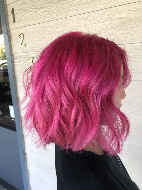 Short Bright Pink Hair, Vivid Pink Hair, Short Hot Pink Hair, Hot Pink Short Hair, Pulp Riot Hair Color Ideas, Medium Pink Hair, Red And Pink Hair, Candy Pink Hair, Vibrant Pink Hair