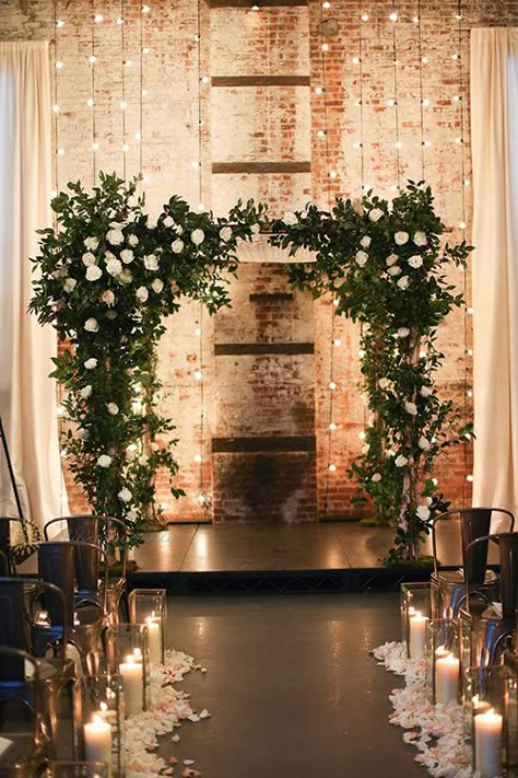 You'll Love How This New York Couple Combined Industrial Elegance with Rustic Charm! Wedding Arch Candles, Winter Wedding Arch, Romantic Wedding Colors, Romantic Wedding Centerpieces, Client Board, Winter Wedding Table, Romantic Theme Wedding, Fun Wedding Decor, Boda Diy