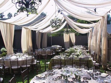 Outdoor tent alternative Diy Wedding Tent, Wedding Draping, Backyard Wedding Decorations, Wedding Backyard Reception, Backyard Reception, Wedding Reception Ideas, Wedding Canopy, Yard Wedding, Diy Outdoor Decor