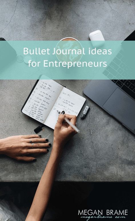 Bullet Journal Ideas for Entrepreneurs - Megan Brame Business Notebook Ideas, Bullet Journal For Men, Social Media Tracker, Journal Business, Monthly Quotes, Podcast Topics, Business Notebooks, Creating A Bullet Journal, Entrepreneur Life