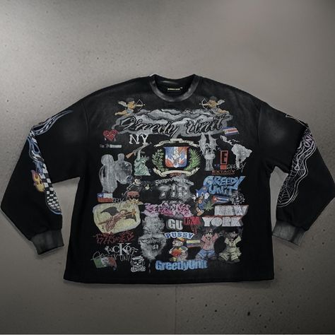 Greedy Unit "Ny Graffiti" All Over Print Thermal Longsleeve T Shirt Brand New Never Worn 10/10 Condition Us Men Size Xl Thermal Long Sleeve Outfit, Atl Streetwear, Ny Graffiti, Graffiti Clothing, Graffiti Shirt, Balenciaga Shirt, Drip Fits, College Shirt, College Shirts