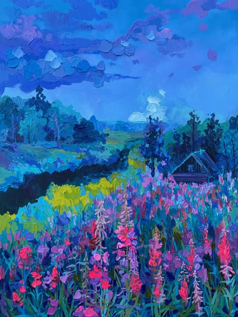 Landscape - Anastasia Trusova Anastasia Trusova, Diy Art Pieces, Awesome Paintings, Erin Hanson, Diy Canvas Wall Art, Art Painting Gallery, Modern Canvas Art, Fantasy Paintings, Knife Painting