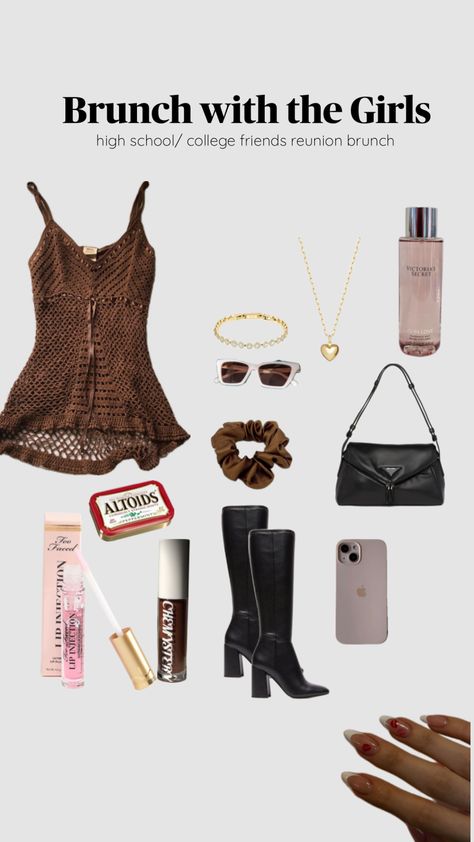 Sunday Brunch Outfit #outfitinspo #itgirlaesthetic #girlboss #brownacademia #brown #vibes #ootd #pinterest #brunch #friends #party #girls #girl #darkacademicaesthetic #brownaesthetic Brown Aesthetic Outfit, Brunch Friends, Sunday Brunch Outfit, Academic Aesthetic, Girls Day, Friends Party, Girls Girl, Brunch Outfit, Aesthetic Outfit