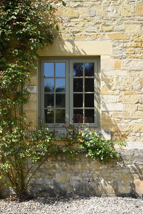 Casement Windows Exterior, Barn Conversion Exterior, Flush Casement Windows, French Casement Windows, Barn Windows, Cotswold House, Cottage Windows, Cottage Exteriors, Green Windows