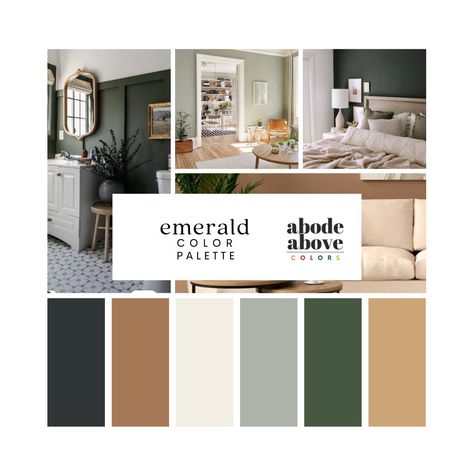 Emerald - Interior Design Color Palette | Sherwin Williams 2024 Whole House Color Scheme | Interior Paint Design | Green, Gold, Brown Paint 2024, Whole House Color Scheme, House Color Schemes Interior, Color Palette Sherwin Williams, Home Color Palette, Color Palette Interior Design, Sherwin Williams Color Palette, House Color Palettes, Gold Color Palettes