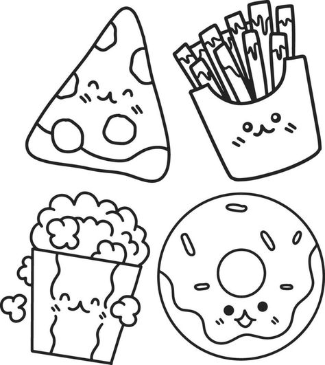 Kawaii Food Drawings, Food Drawing Easy, Kawaii Dessert, Food Coloring Pages, Mega Bloks, Kawaii Food, Cool Coloring Pages, Food Drawing, Art How