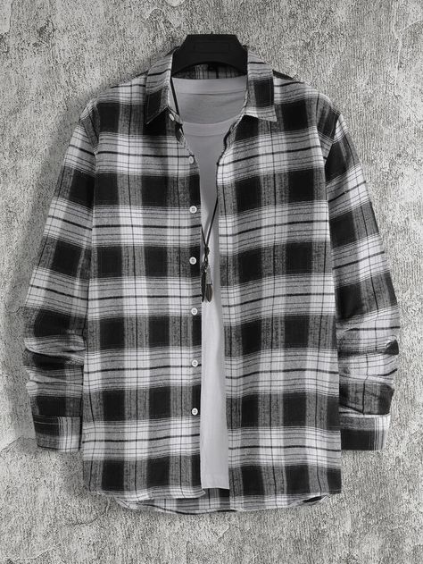 Checked Shirts For Men, Black And White Flannel Outfit Men, Check Shirt Outfit For Men, Black Check Shirt Men, Checks Shirts For Men Casual, Checks Shirts For Men, Checked Shirt Outfit, Male Shirts, Masculine Clothing