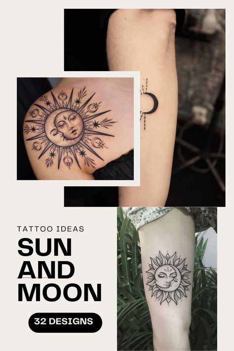 40 Sun and Moon Tattoos To Symbolize Intimacy, Balance, Spiritual Strength and More 39 Moon And Sun Chest Tattoo, My Whole World Tattoo, Celtic Sun And Moon Tattoo, Sun And Moon Tattoos For Women, Sun Moon Flower Tattoo, Sun And Moon Couple Tattoo, Sun And Moon Tattoo Ideas, Star Sleeve Tattoo, Moon And Sun Tattoo