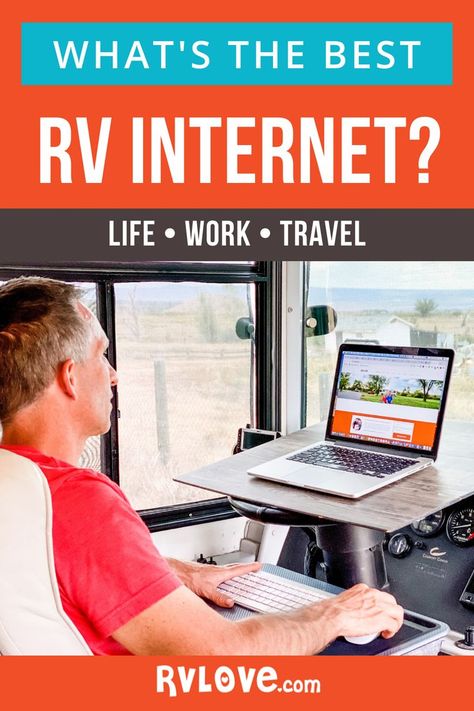 Marc of RVLove works on laptop in RV driver cockpit desk Rv Internet, Best Rv Parks, R Pod, Rv Camping Tips, Rv Living Full Time, Rv Lifestyle, Camper Living, Full Time Rv, Rv Remodel