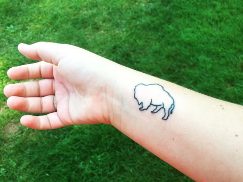 Bison Tattoo Simple, Buffalo Silhouette Tattoo, Tiny Buffalo Tattoo, Small Bison Tattoo, Buffalo Bills Tattoo For Women, Buffalo Outline Tattoo, 716 Tattoo, Buffalo Tattoo Ideas Feminine, Small Buffalo Tattoo