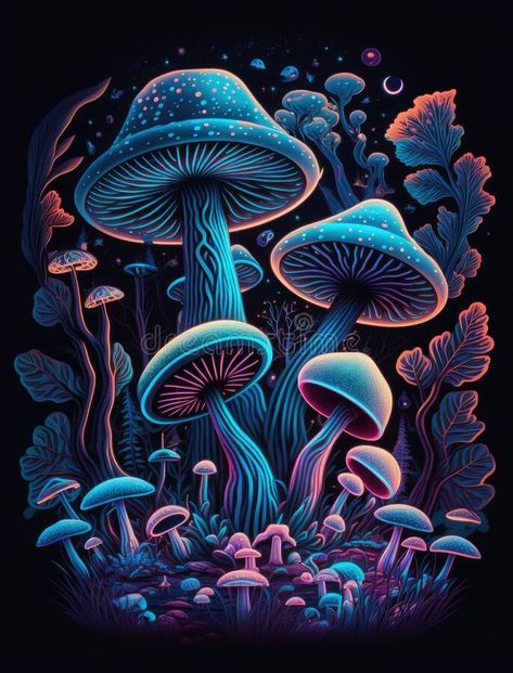 Psylocibin Mushrooms Art, Hongos Art, Magic Mushroom Drawing, Magic Mushroom Art, Shiny Wallpaper, Mystic Illustration, Mushroom Paint, Mushroom Pictures, Black Paper Drawing