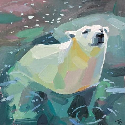 Polar Bear Paint, Polar Bear Drawing, Polar Bear Art, Sea Art, Paintings I Love, Bear Art, Sketch Painting, Painting Class, Daily Paintworks