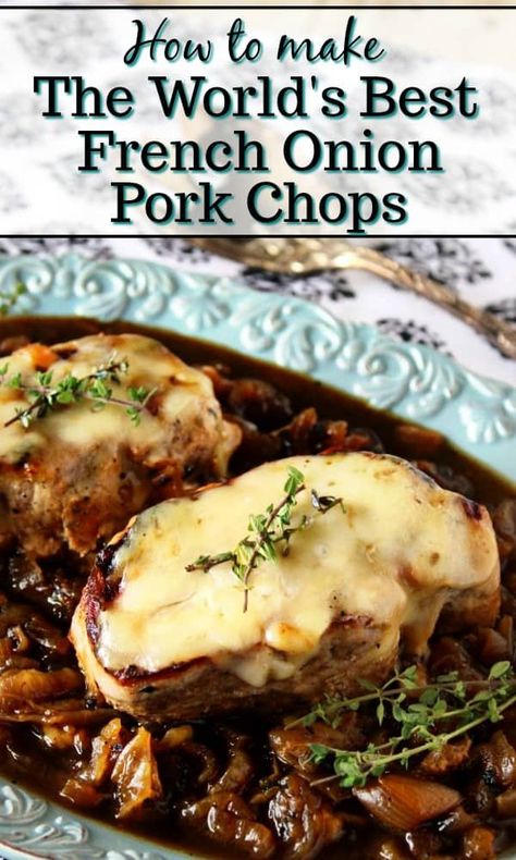 The Very Best Fabulous French Onion Pork Chops Recipe Onion Pork Chops, French Onion Pork Chops, Best Pork Chop Recipe, Pork Chop Recipes Baked, Easy Pork Chop Recipes, Pork Loin Chops, Pork Dinner, Pork Meat, Boneless Pork Chops