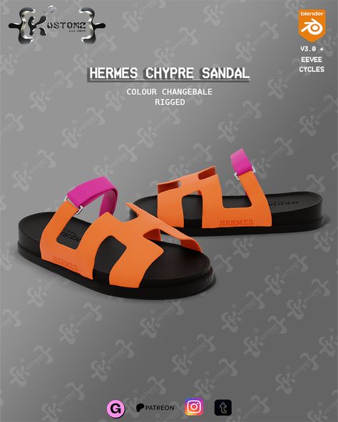 HERMES CHYPRE SANDAL | Patreon Sims 4 Hermes, Sims 4 Cc Designer, Hermes Sandals, Hermes Shoes, Designer Sandals, 3d Rendering, Sims 4 Cc, Birkenstock, Sims 4