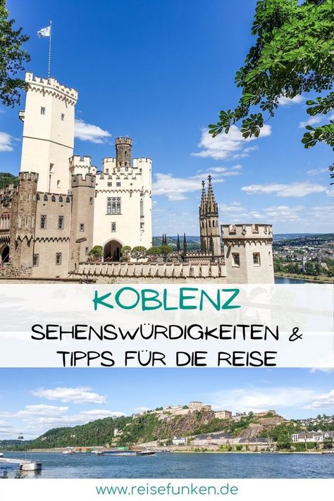 Koblenz | Deutschland: Erlebe deine Städtereise ans Deutsche Eck mit den besten Insider-Tipps für alle Sehenswürdigkeiten in Koblenz. Neben einer schönen Altstadt gibt es in Koblenz auch mehrere Schlösser und die Festung Ehrenbreitstein zu entdecken. Daher ist eine Reise nach Koblenz auch mit Kindern eine echte Empehlung. Wenn du gerne wandern gehst, findest du im Umkreis zahlreiche Wanderwege an Rhein & Mosel. Ein besonderes Highlight ist der Besuch von Schloss Stolzenfels am Rhein. Taj Mahal, Louvre, House Styles, Building, Travel