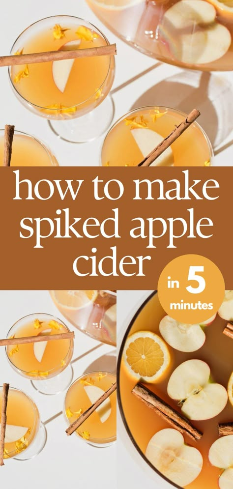 Make a delicious spiked apple cider in minutes with this simple holiday cocktail recipe that you can batch for parties. Easy Spiked Apple Cider, Spiked Apple Cider Punch, Spiked Punch Recipes, Spiked Cider Recipes, Hard Apple Cider Recipe, Holiday Apple Cider, Thanksgiving Cider, Hot Christmas Drinks, Spiked Apple Cider Recipe