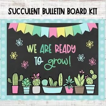 Melly's Materials | Teachers Pay Teachers Cactus Birthday Board Classroom, Cute Bulletin Board Ideas For School, Plant Themed Bulletin Board Ideas, Bulletin Board Ideas With Flowers, Easy Classroom Bulletin Board Ideas, We Grow Together Classroom, Garden Themed Bulletin Board, Plant Classroom Decor Ideas, Plant Door Decorations Classroom